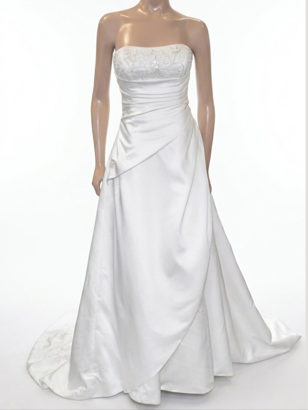 Maggie Sottero Couture Strapless Satin Corset Wedding Dress Embroidered Train 14